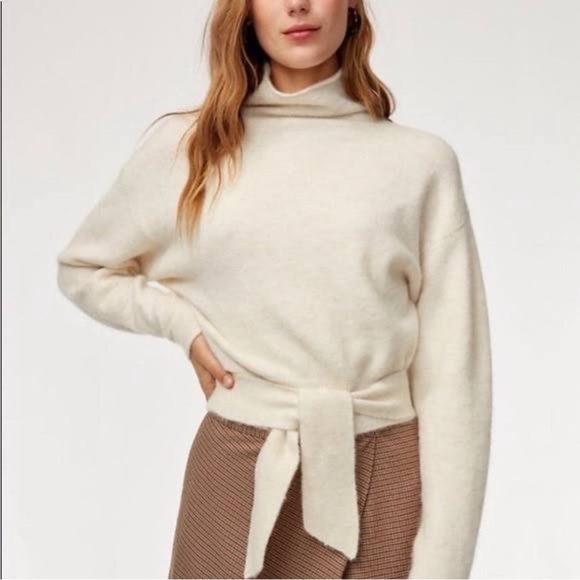 Aritzia Sweaters - Wilfred Lorin Alpaca Blend Turtleneck Sweater Tie Detail Oatmeal Cream Size XS